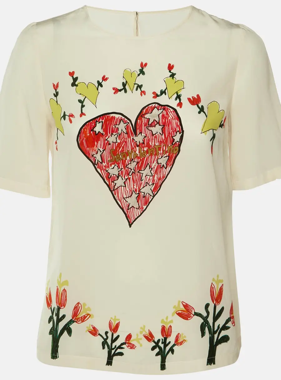 Dolce & Gabbana Cream Love Printed Silk Top M