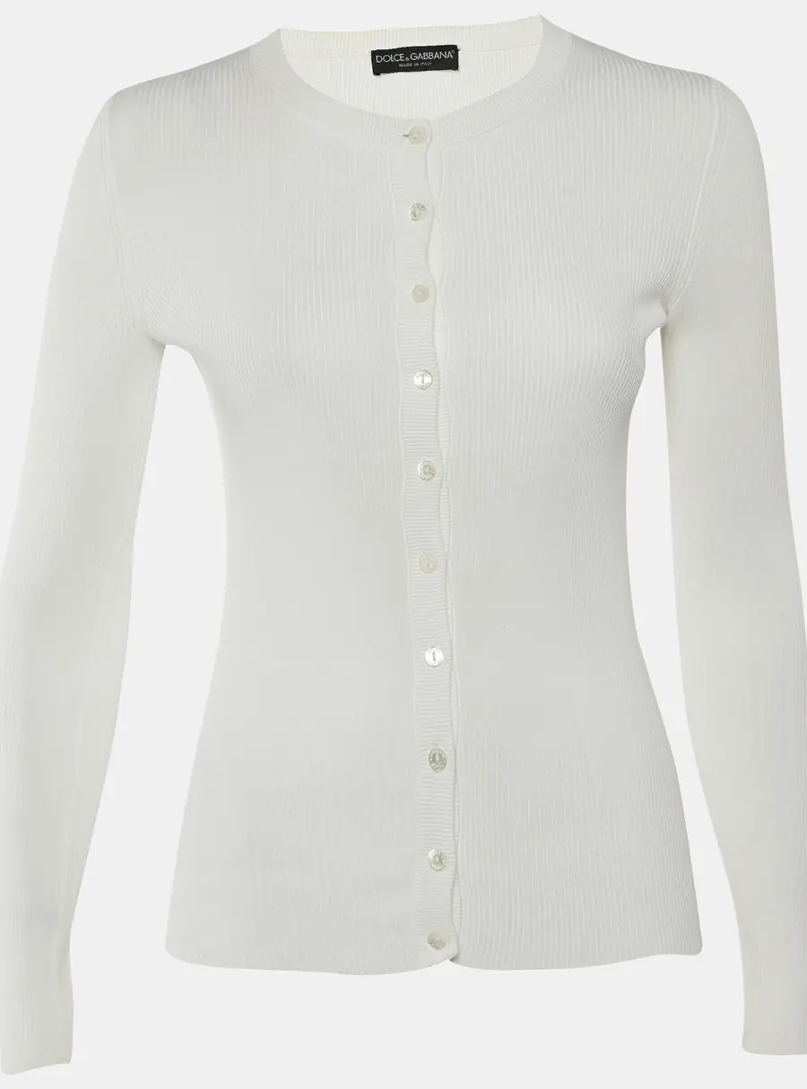 Dolce & Gabbana White Rib Knit Button Front Cardigan M