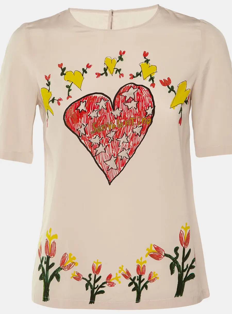 Dolce & Gabbana Pink San valentino Printed Silk Top S