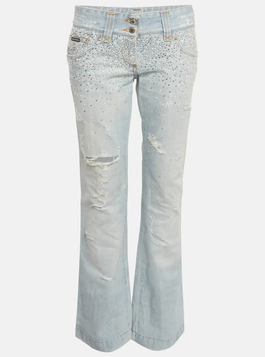 Dolce & Gabbana Blue Rhinestone Denim Boot Cut Jeans M/Waist 32"