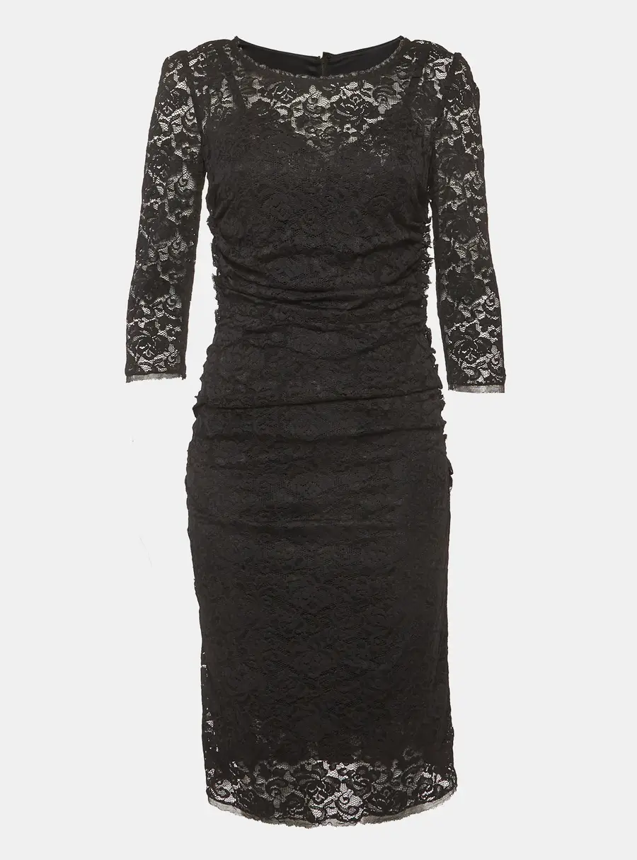 Dolce & Gabbana Black Lace and Satin Ruched Mini Dress M