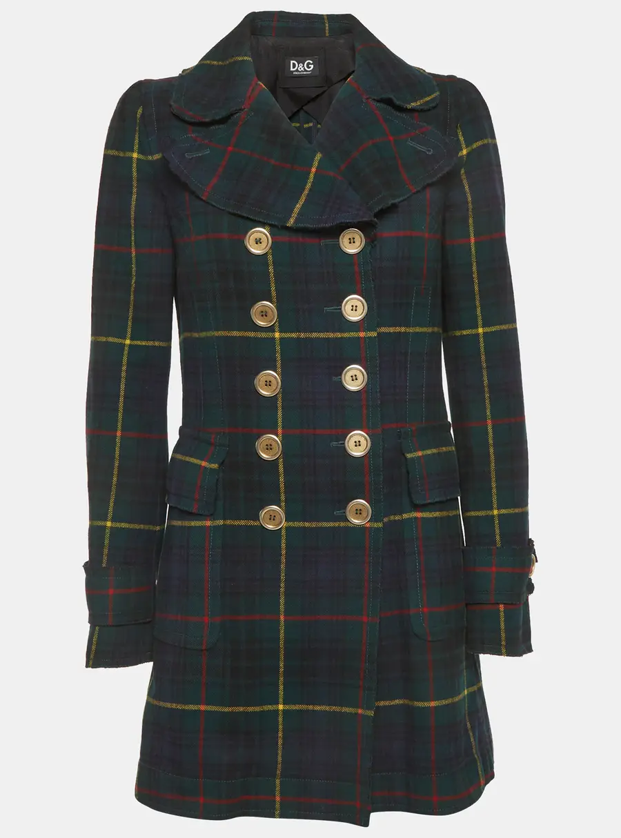 Dolce & Gabbana Green Check Wool Double Breasted Coat S