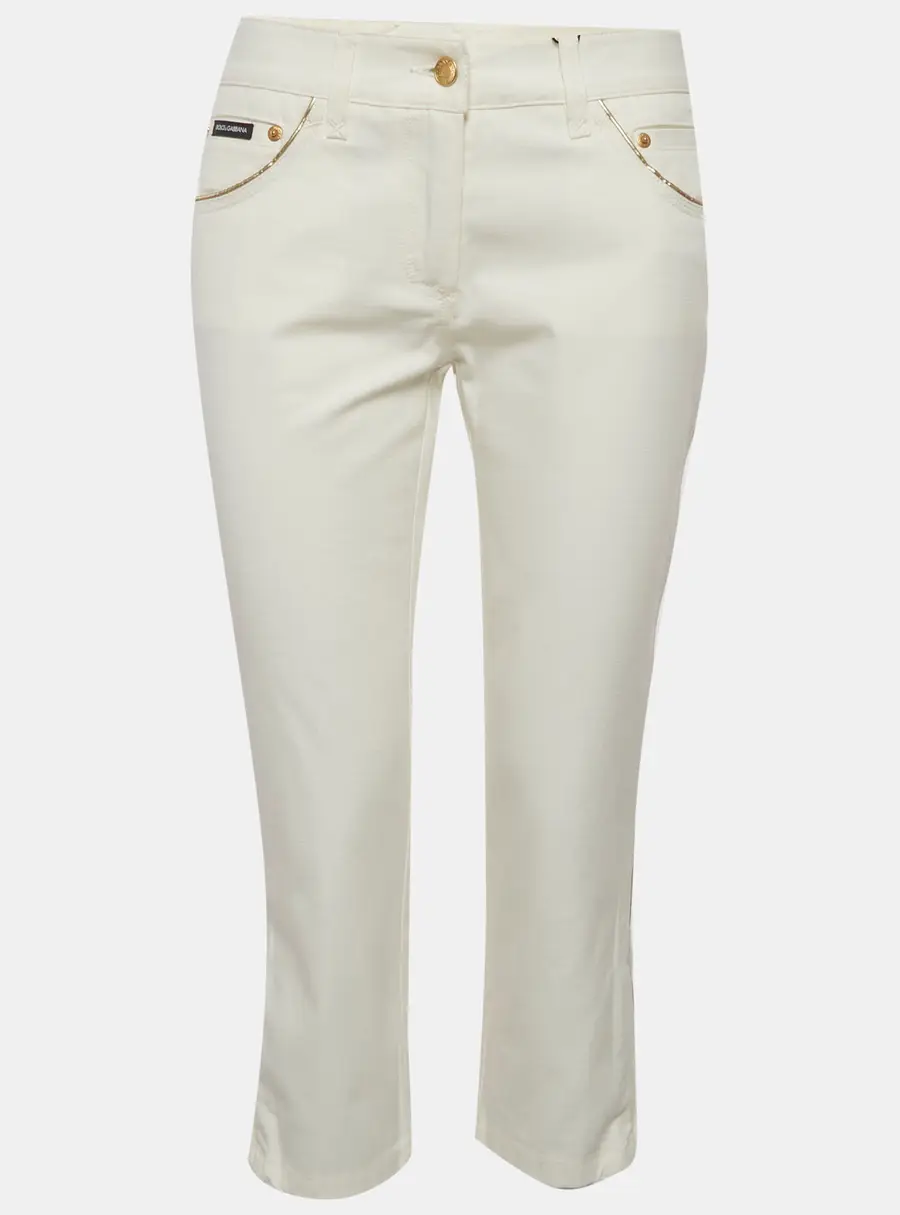 Dolce & Gabbana Off White Denim Gold Trim Capri M