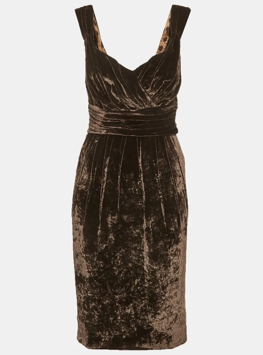 Dolce & Gabbana Brown Velvet Draped Mini Dress S