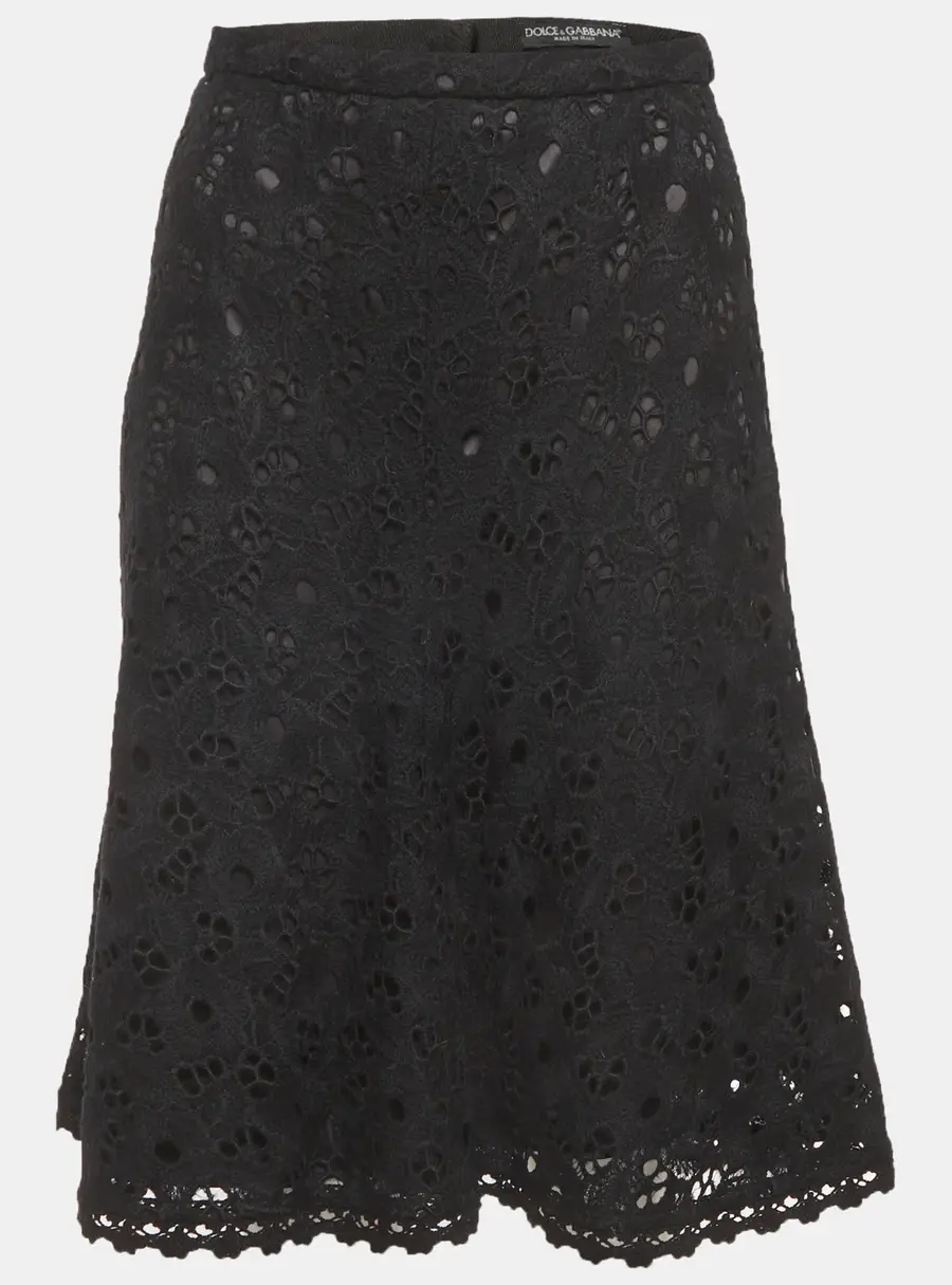 Dolce & Gabbana Black Wool Blend Lace Mini Skirt S