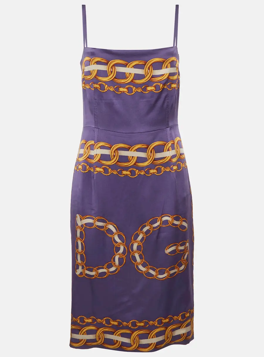 Dolce & Gabbana Multicolor D&G Graphic Satin Sleeveless Short Dress S