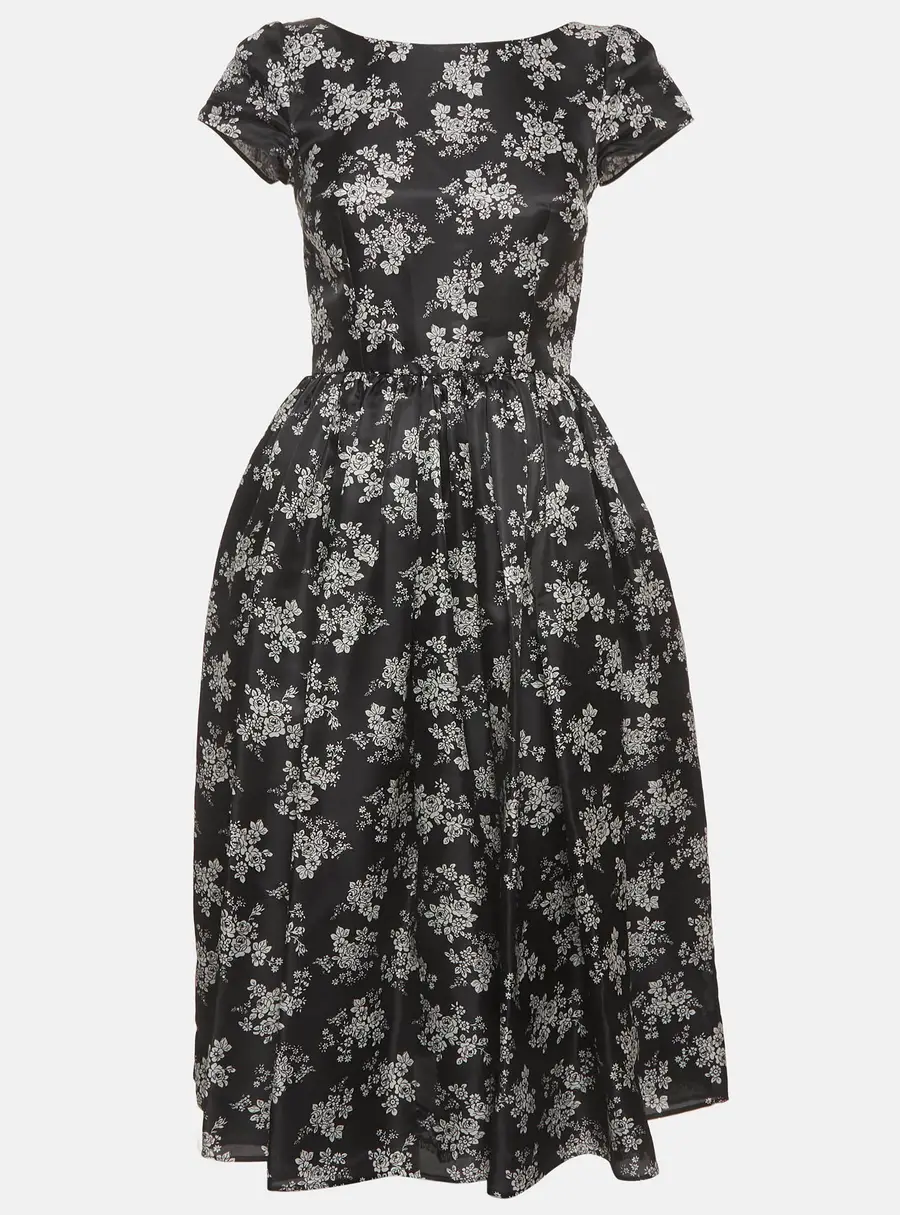 Dolce & Gabbana Black Floral Print Silk Gathered Midi Dress S