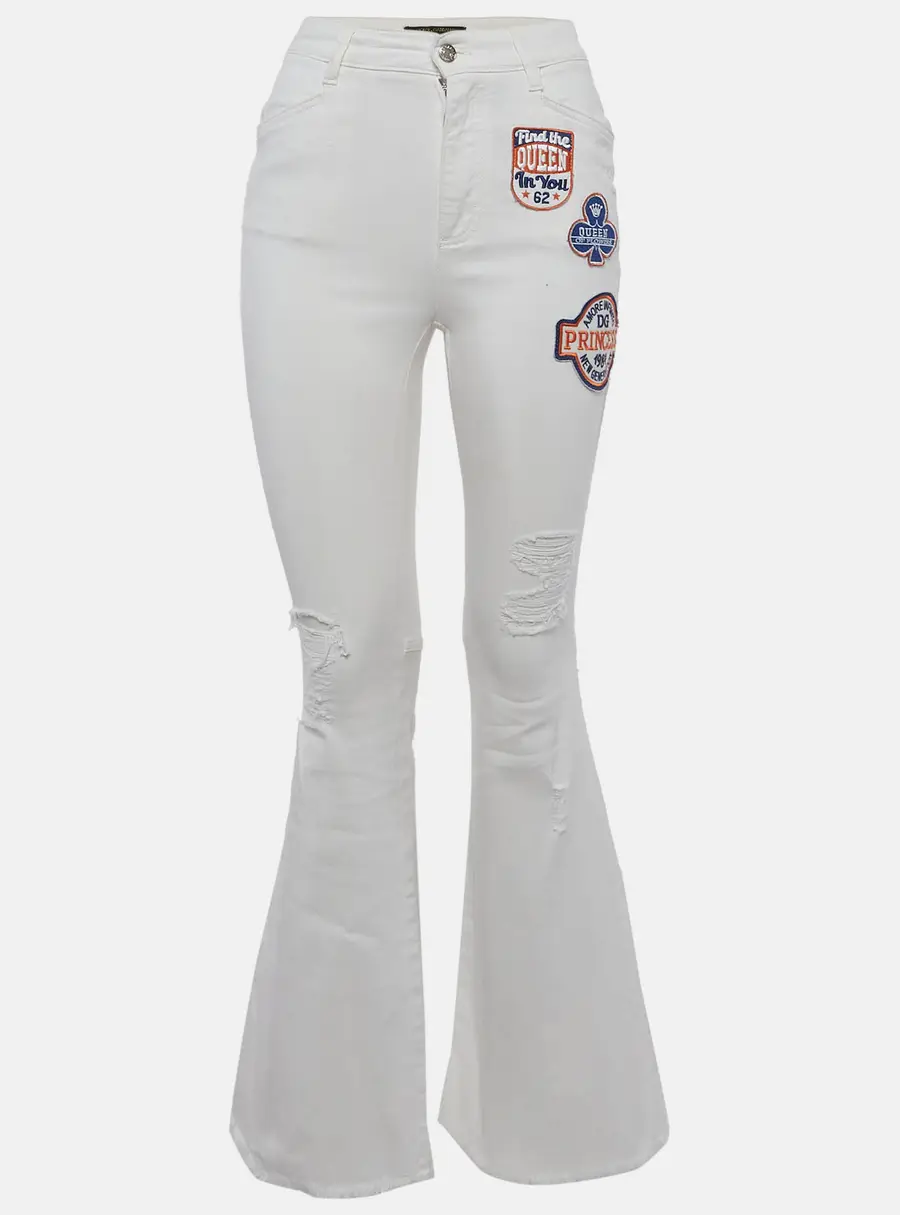 Dolce & Gabbana White Denim Applique Patch High Rise Jeans S/Waist 24"