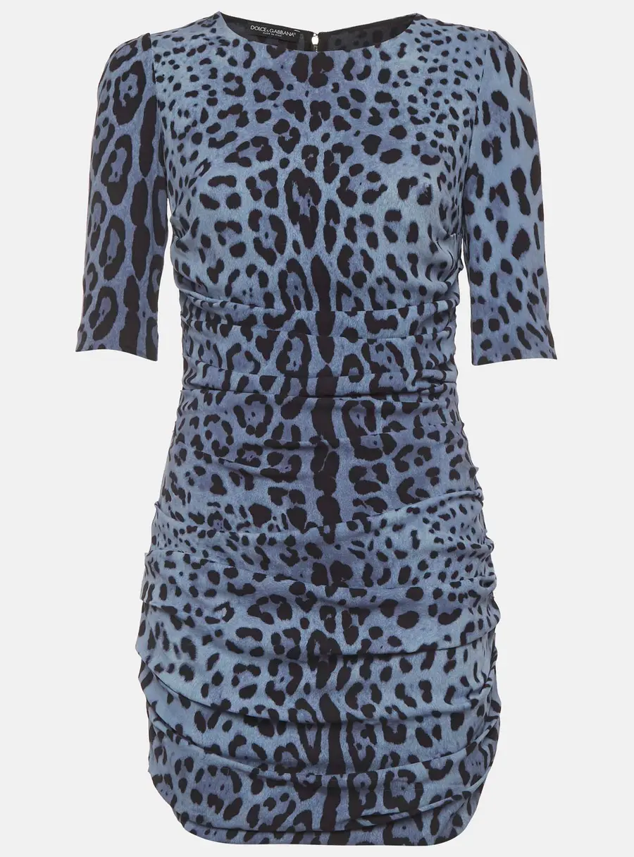 Dolce & Gabbana Blue Animal Print Silk Ruched Mini Dress M