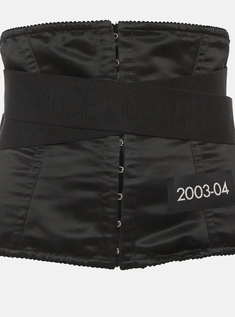 Dolce & Gabbana Black Satin and Stretch Lace Belt Corset M