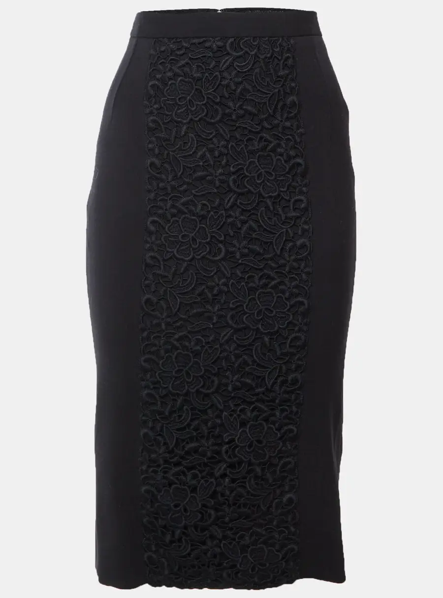 Dolce & Gabbana Black Lace Trim Wool Pencil Skirt S