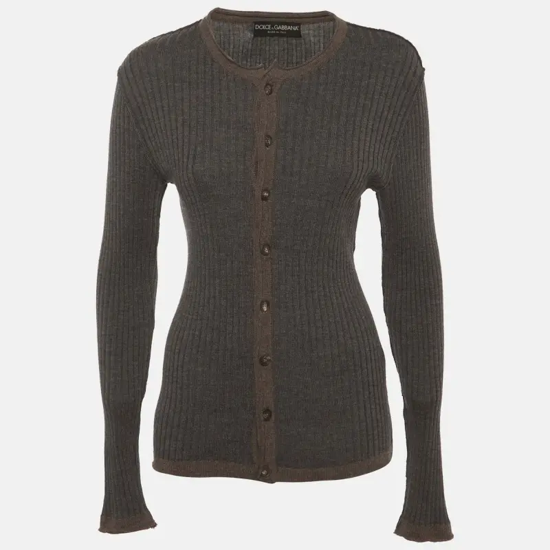 Dolce & Gabbana Grey Rib Knit Button Front Cardigan L