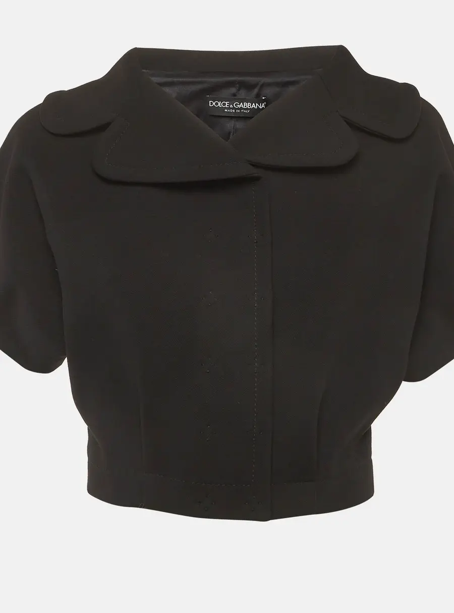 Dolce & Gabbana Black Wool Short Sleeve Crop Jacket XS