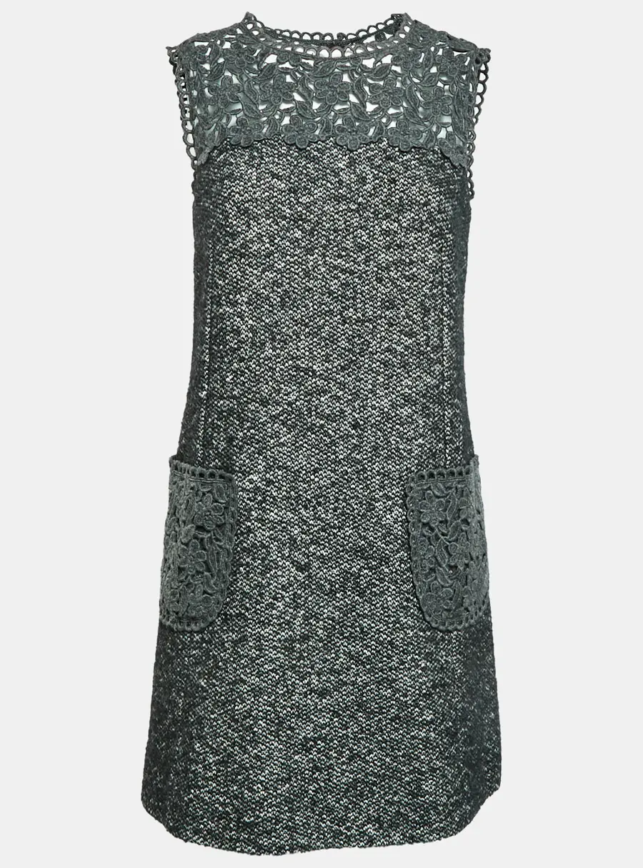 Dolce & Gabbana Grey Lace Wool Blend Zip Up Mini Dress S
