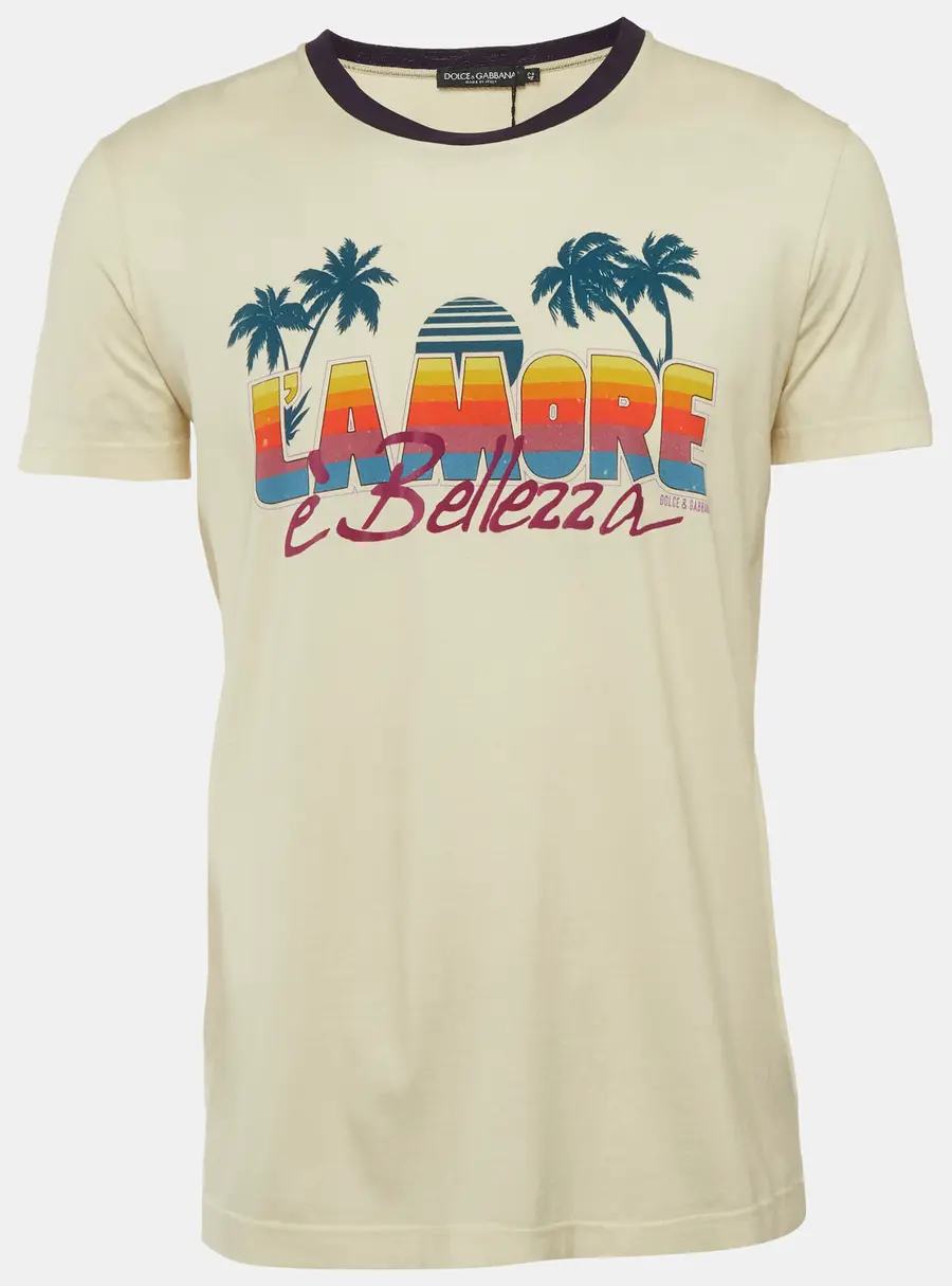 Dolce & Gabbana Yellow Graphic Print Jersey Crew Neck T-Shirt M