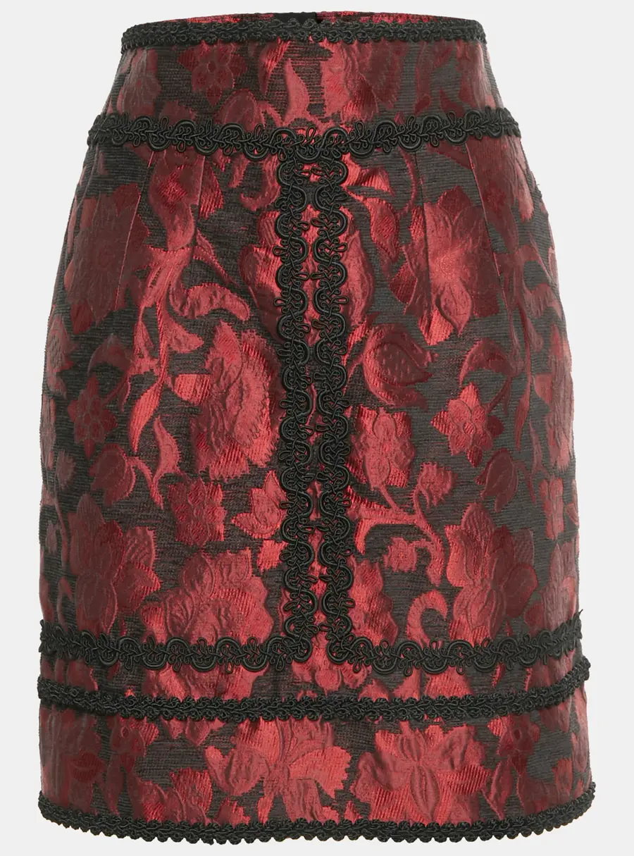 Dolce & Gabbana Red/Black Floral Jacquard Lace Trim Mini Skirt S