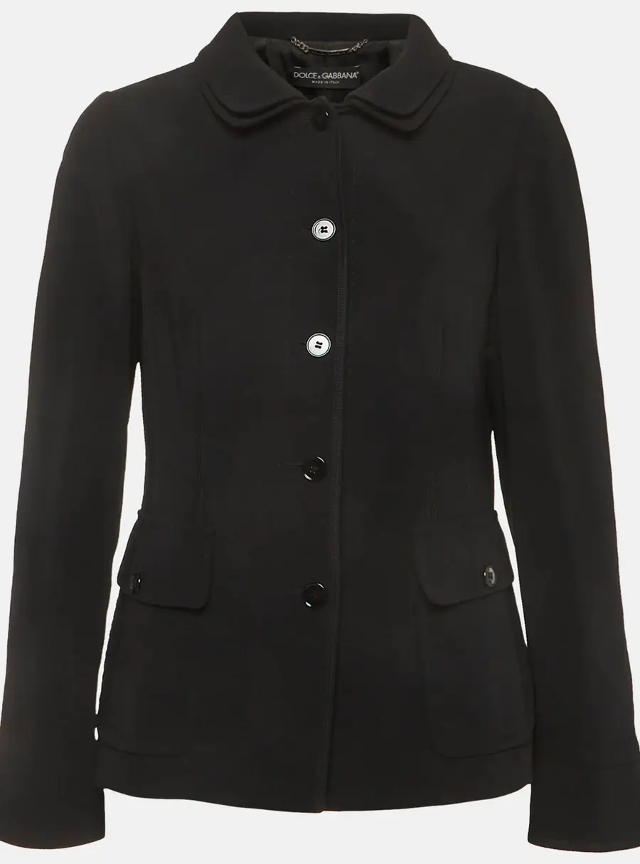 Dolce & Gabbana Black Stretch Crepe Button Front Jacket L