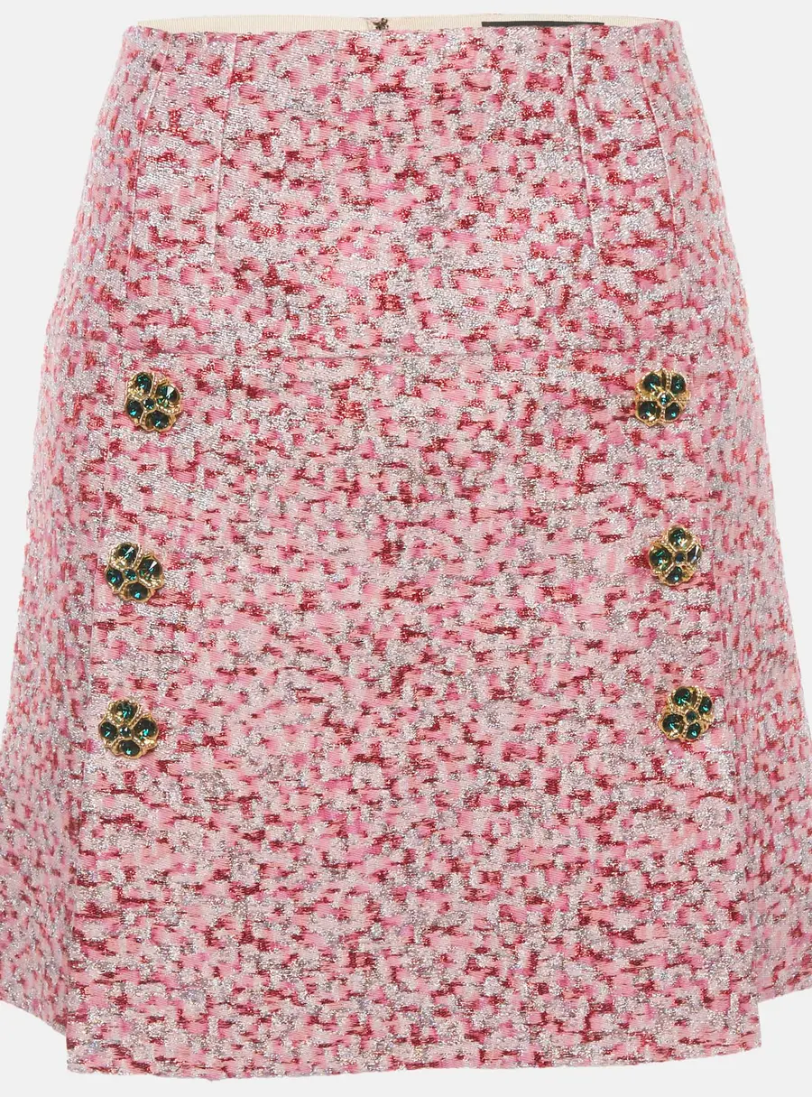Dolce & Gabbana Pink Metallic Jacquard Zip Up Mini Skirt S