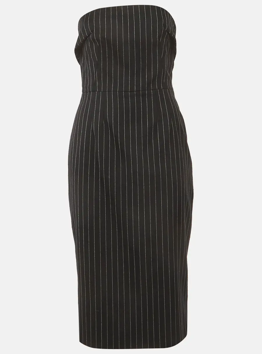 Dolce & Gabbana Black Pinstripe Wool Strapless Sheath Dress S