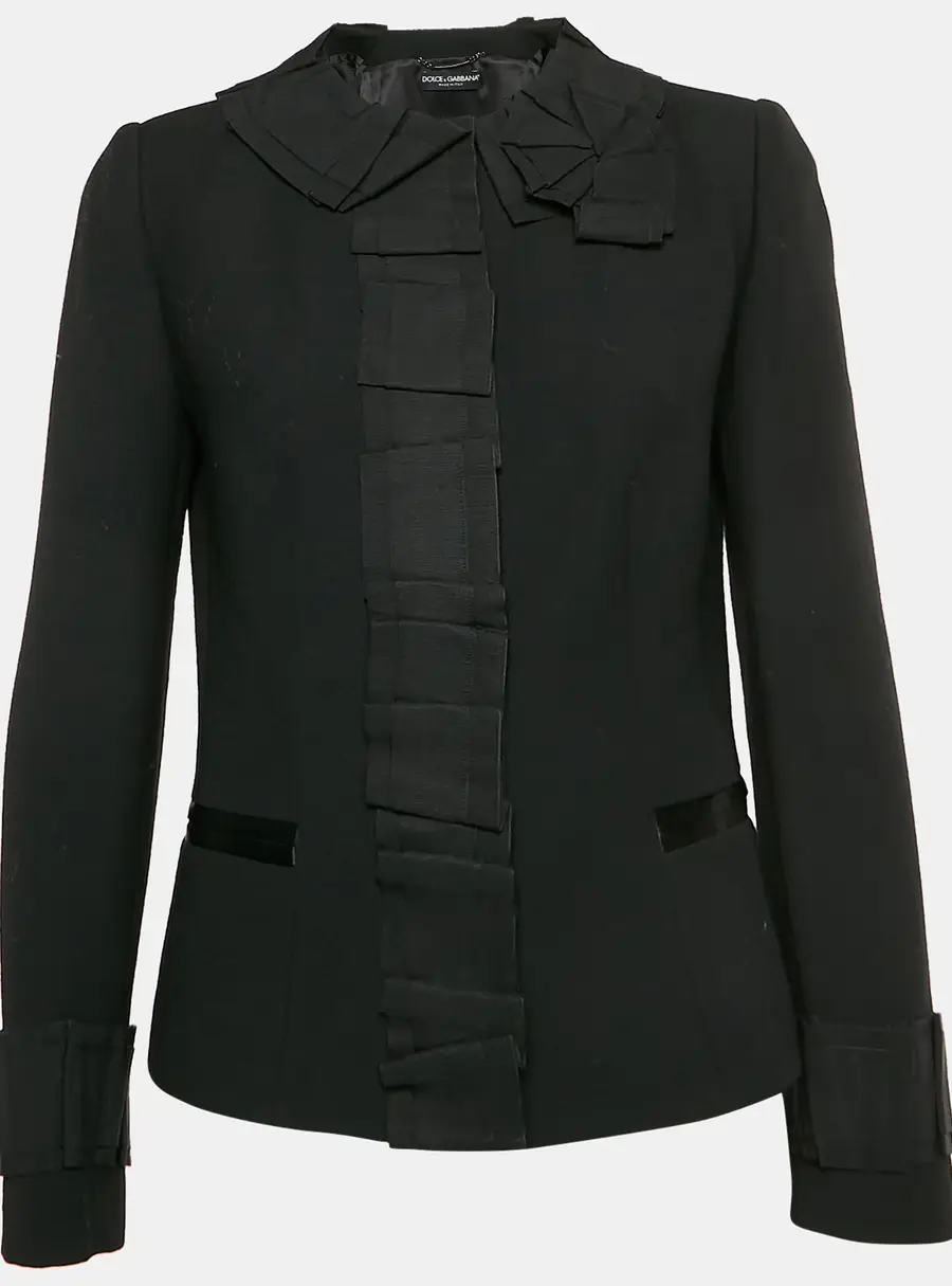 Dolce & Gabbana Black Wool Blend Ruffle Jacket M