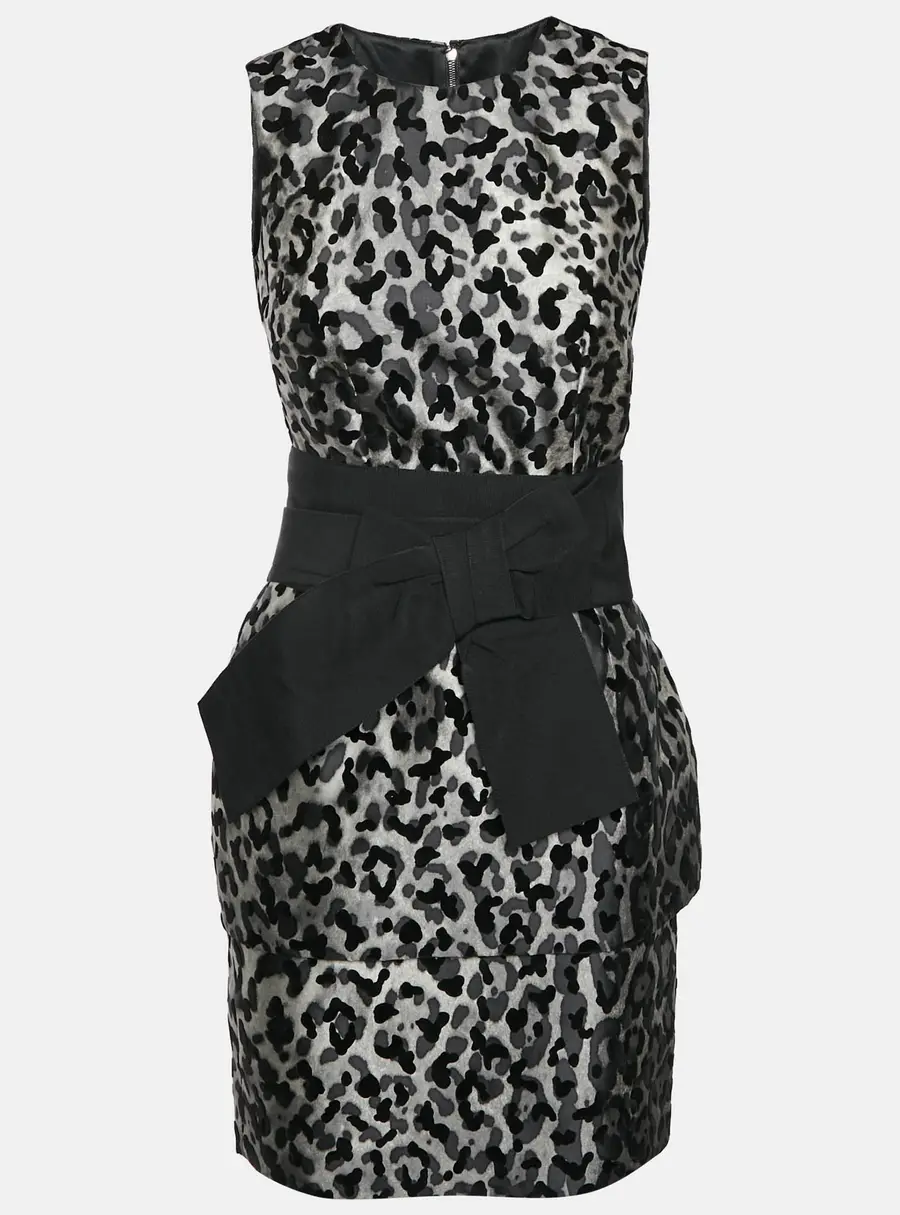 Dolce & Gabbana Monochrome Leopard Print Silk Blend Mini Sheath Dress S