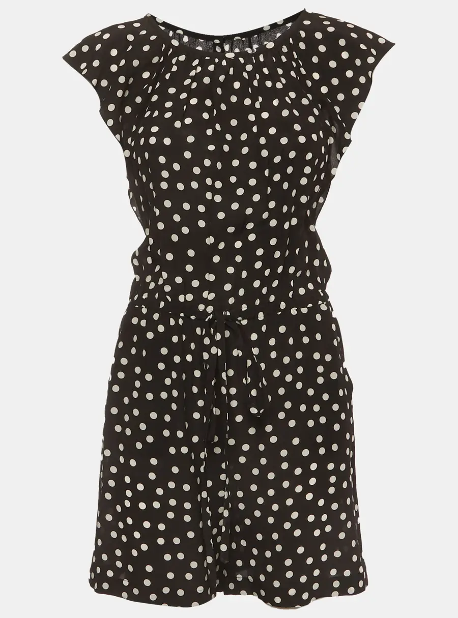Dolce & Gabbana Black/White Polka Dot Print Silk Crepe Playsuit XS