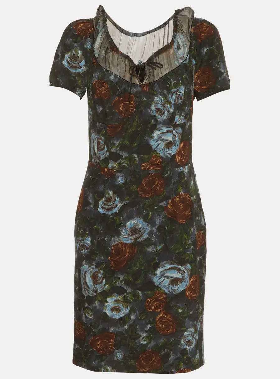Dolce & Gabbana Grey Floral Print Silk Blend Scoop Neck Mini Dress M