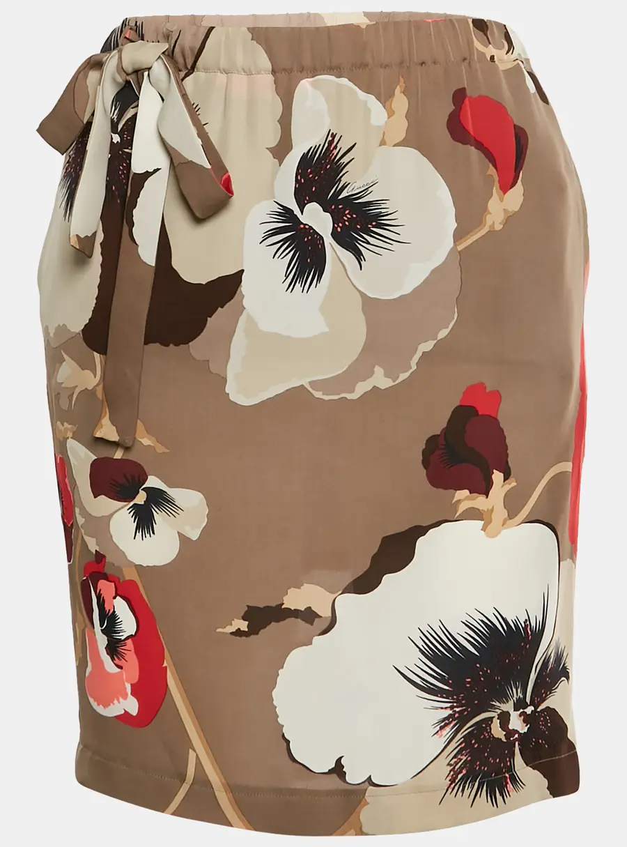 Gucci Vintage Beige Floral Print Silk Crepe Skirt XS