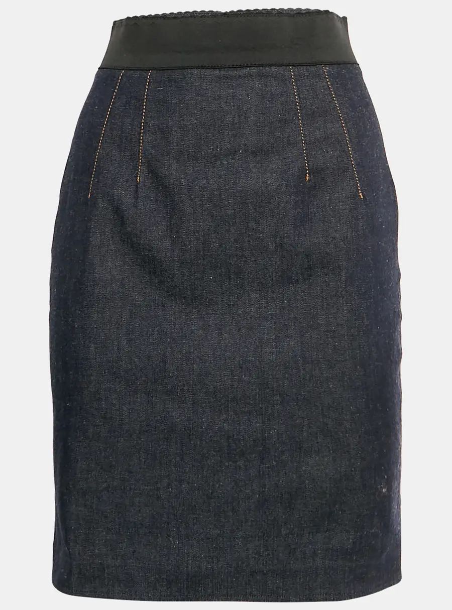 Dolce & Gabbana Blue Denim Zip Up Pencil Skirt S
