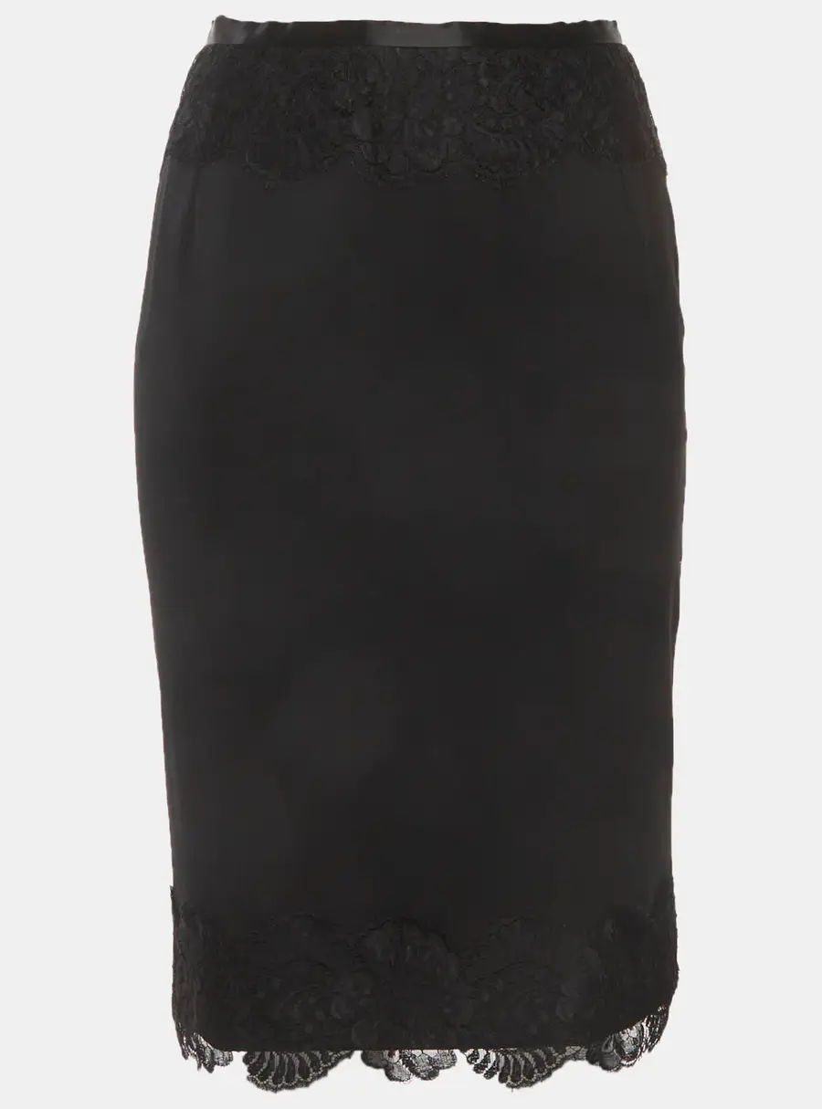 Dolce & Gabbana Black Wool Blend Lace Trim Pencil Skirt S