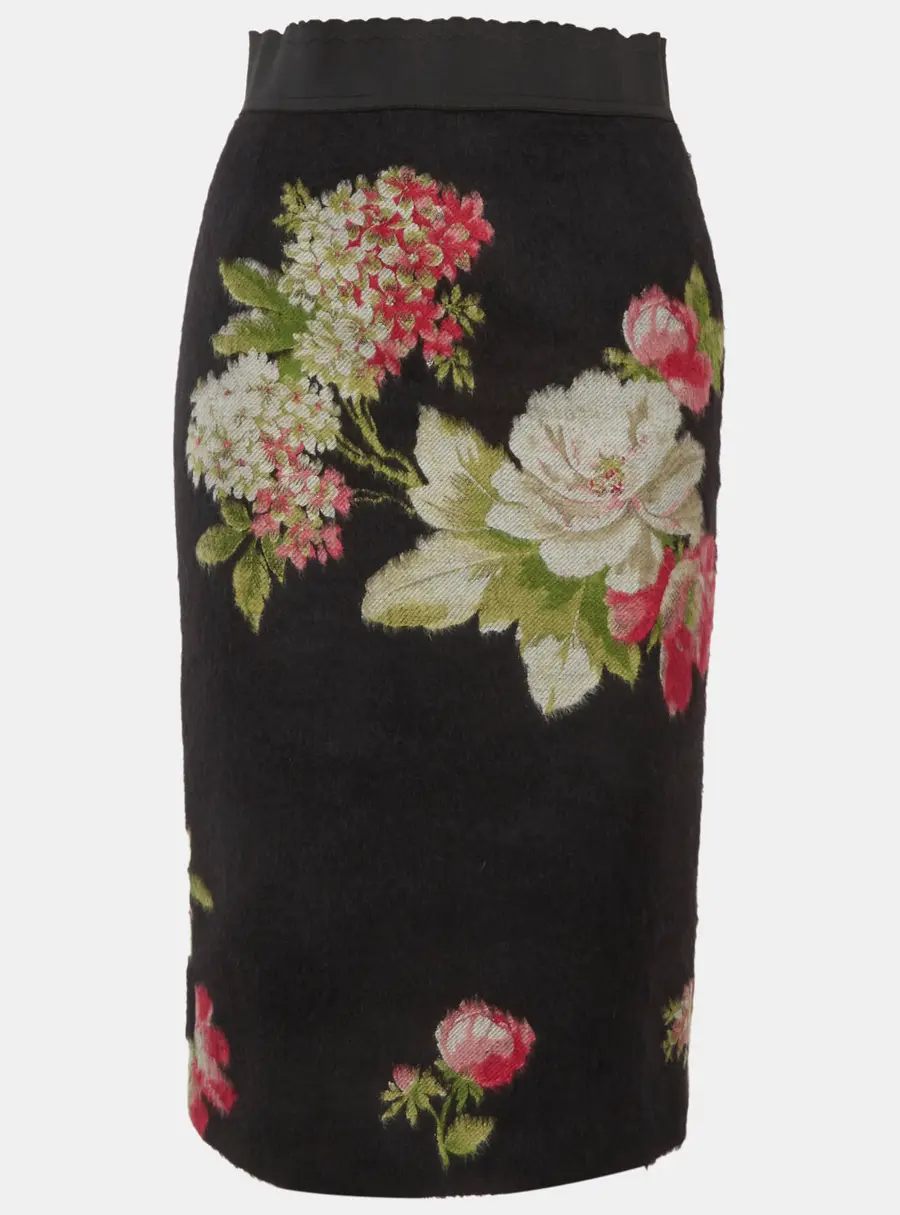Dolce & Gabbana Floral Print Textured Wool Pencil Skirt S