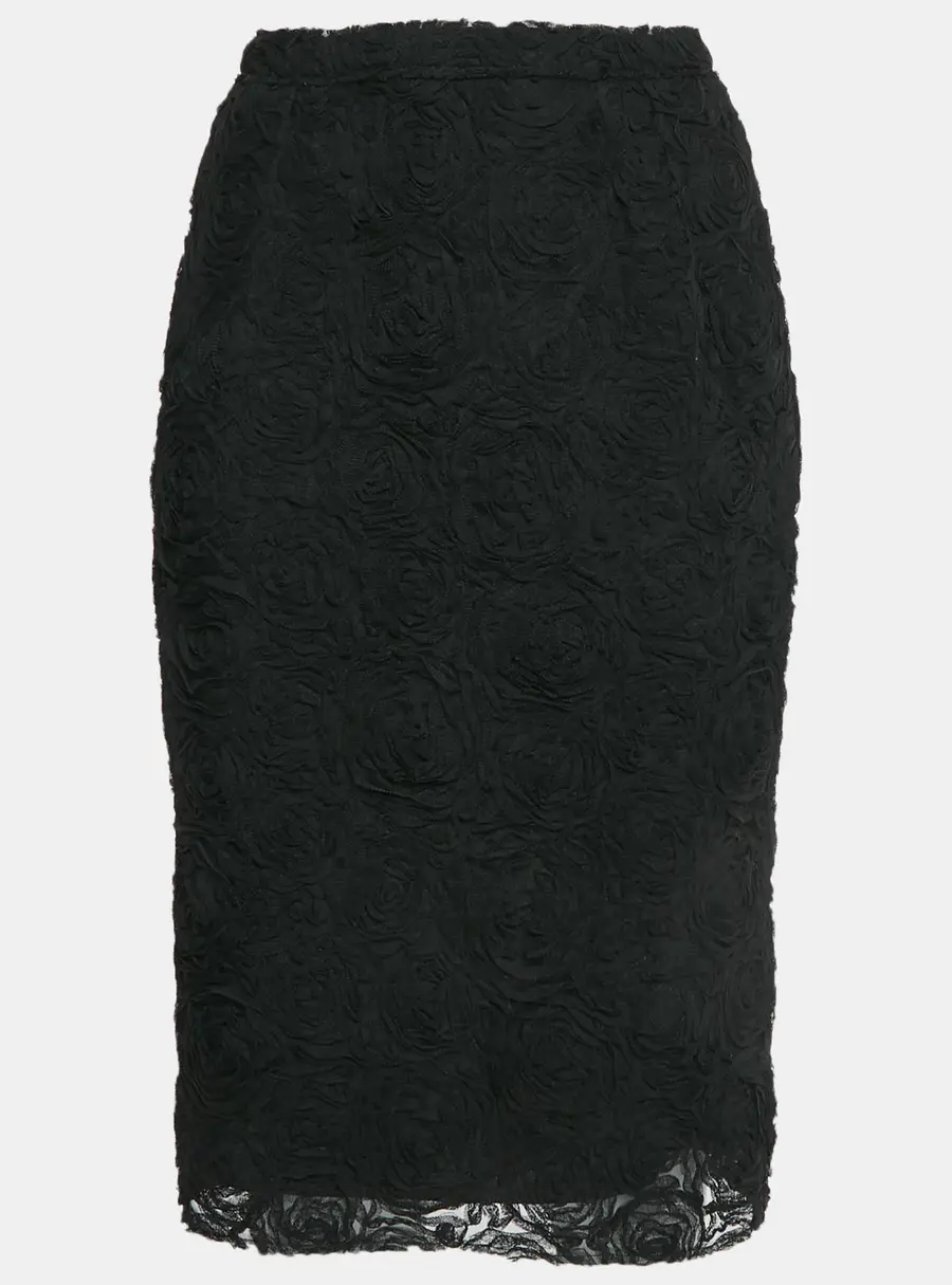 Dolce & Gabbana Black Floral Textured Tulle Pencil Skirt S