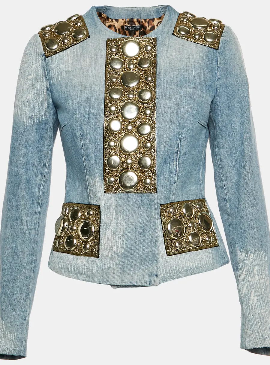 Dolce & Gabbana Blue Embellished Denim Jacket S
