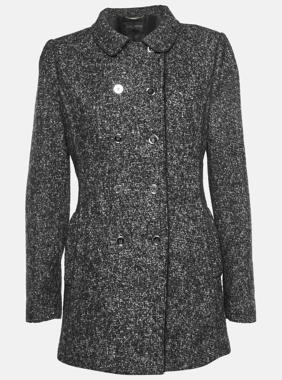 Dolce & Gabbana Black Tweed Double Breasted Coat M