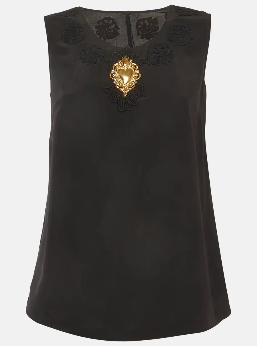 Dolce & Gabbana Black Embellished Silk Sleeveless Top S