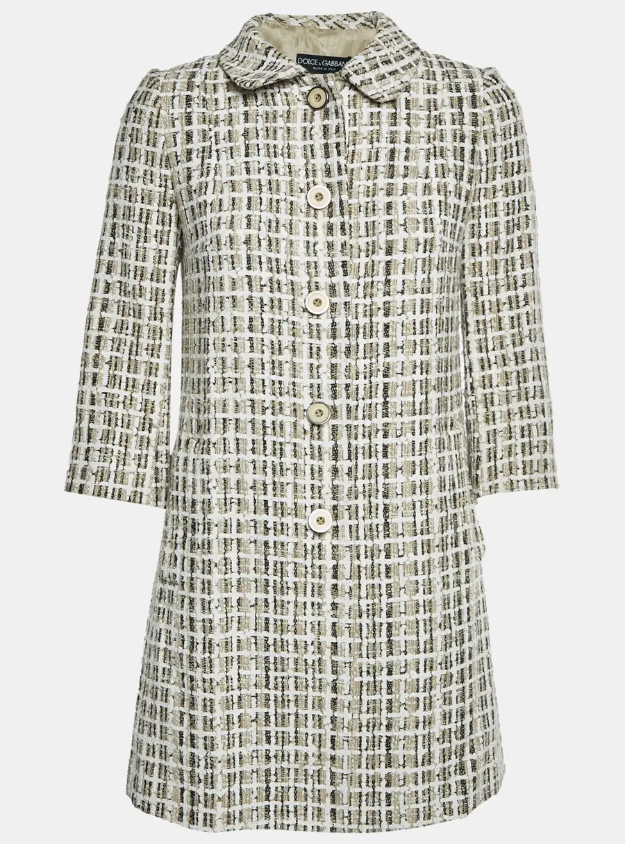 Dolce & Gabbana Beige Plaid Tweed Mid Length Coat S