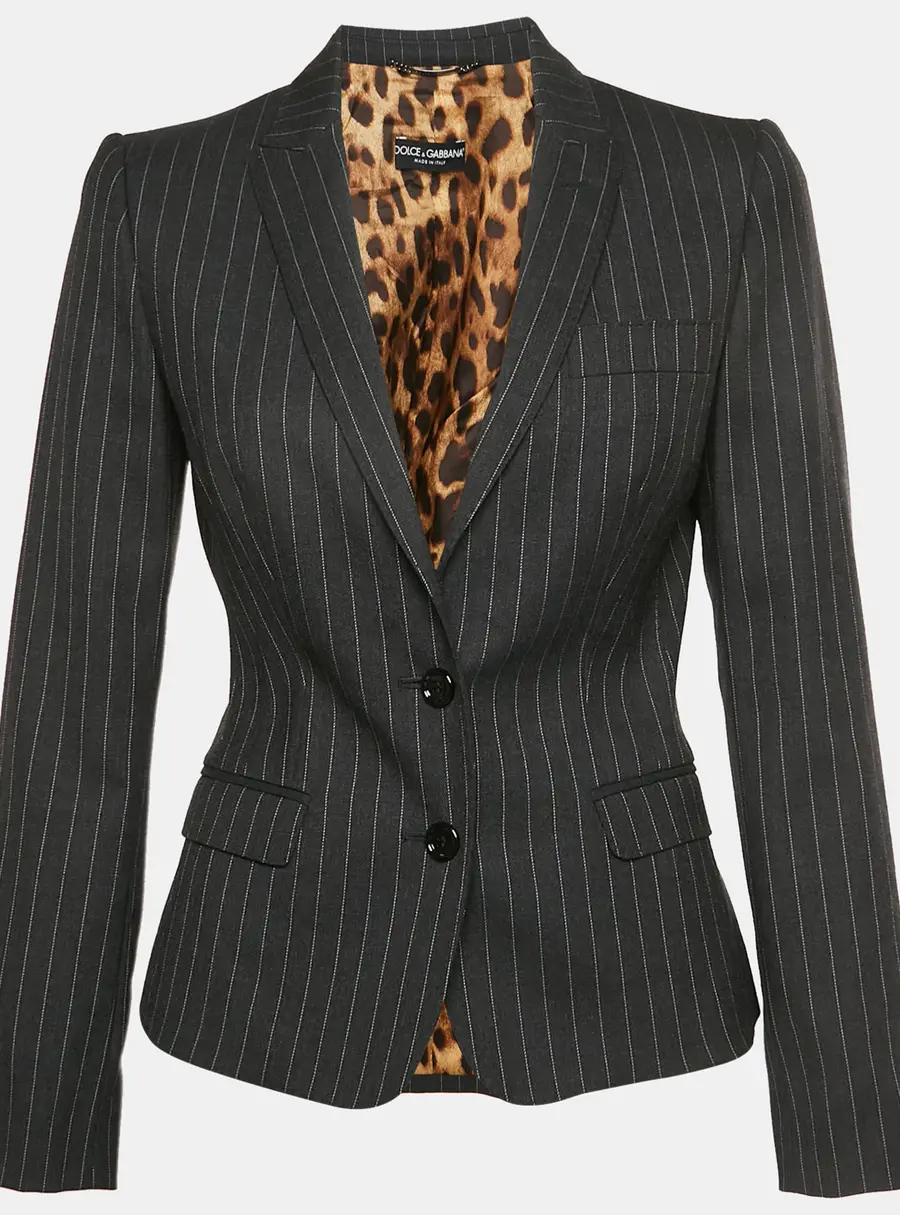 Dolce & Gabbana Charcoal Grey Stripe Wool Blend Single Breasted Blazer S