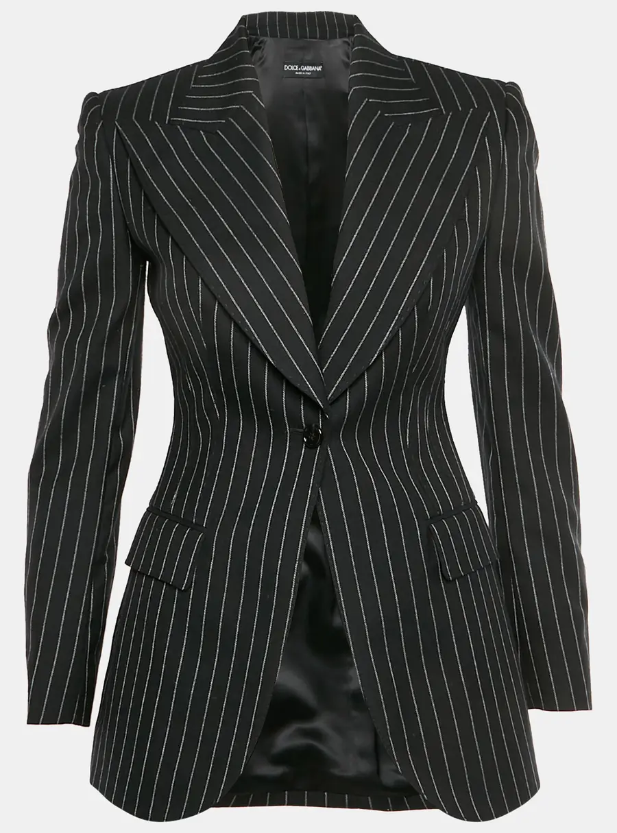 Dolce & Gabbana Black Pinstripe Wool Blend Regular Fit Blazer S
