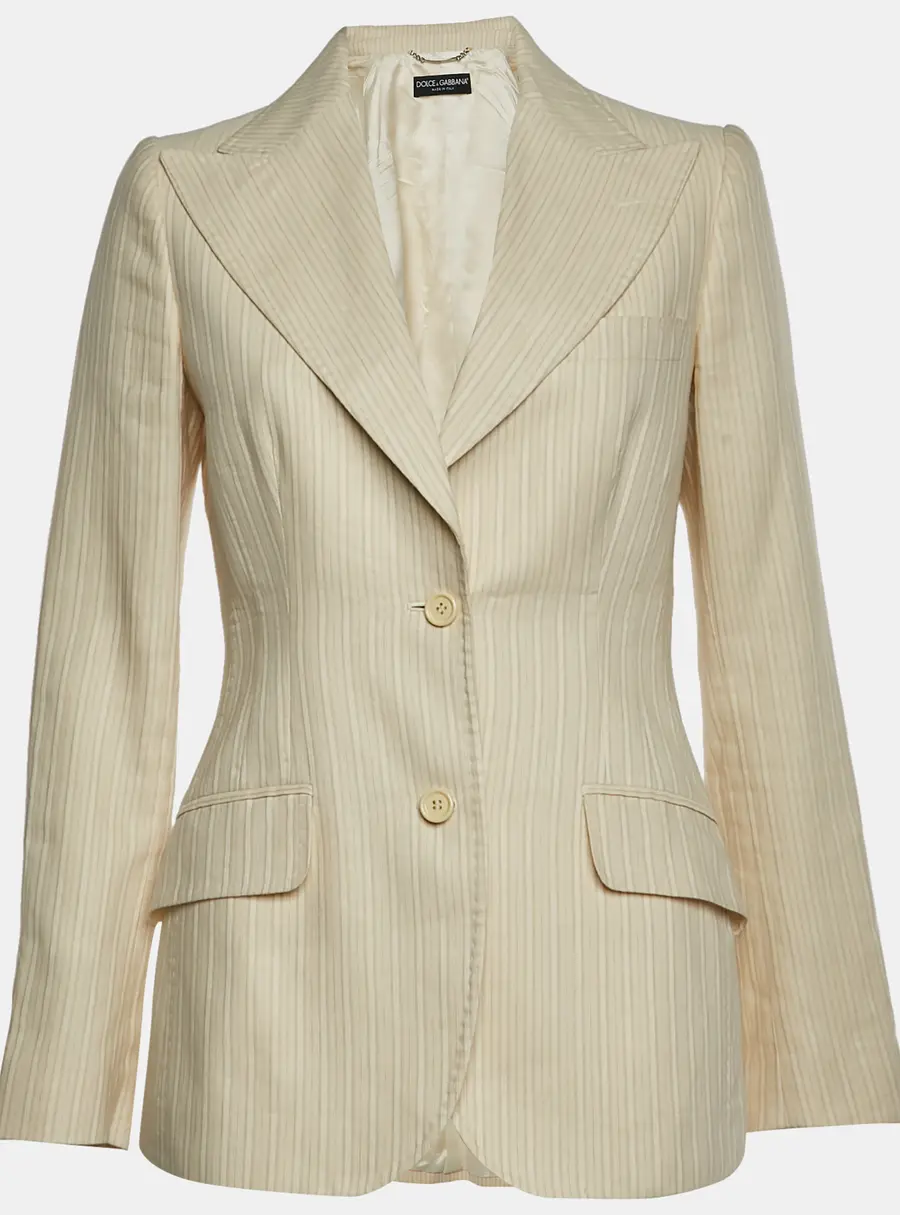 Dolce & Gabbana Cream Stripe Linen Blend Single Breasted Blazer M