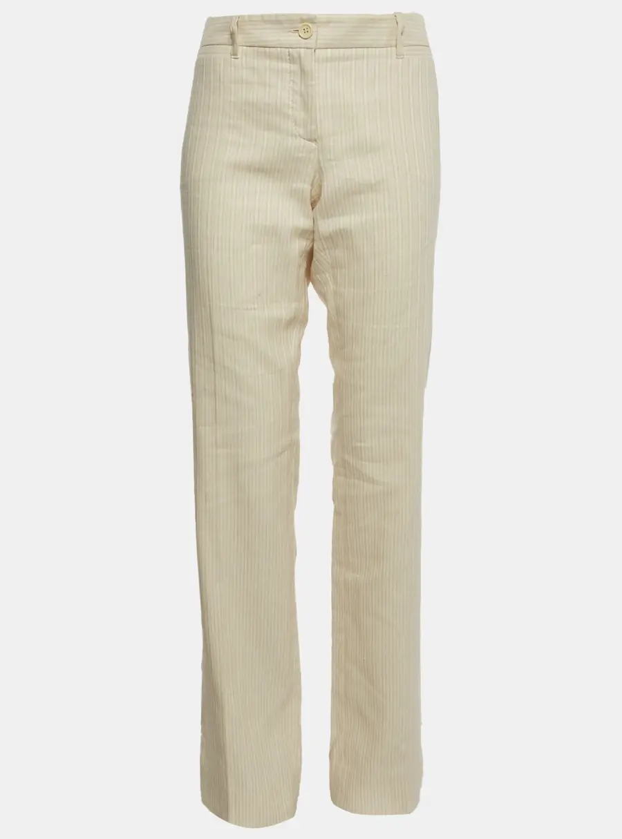 Dolce & Gabbana Cream Stripe Linen Blend Straight Fit Pants M