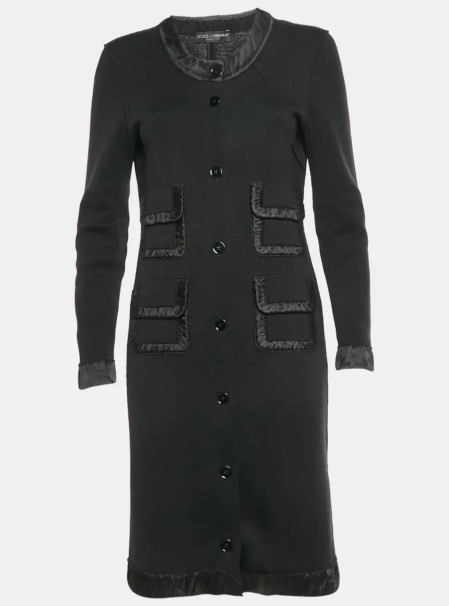 Dolce & Gabbana Black Stretch Knit Ruffle Detail Mini Dress S