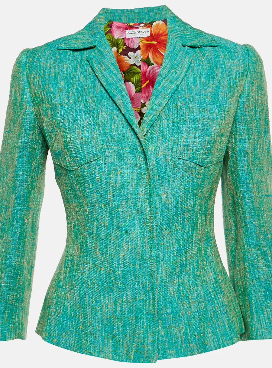 Dolce & Gabbana Turquoise Tweed Single Breasted Jacket S