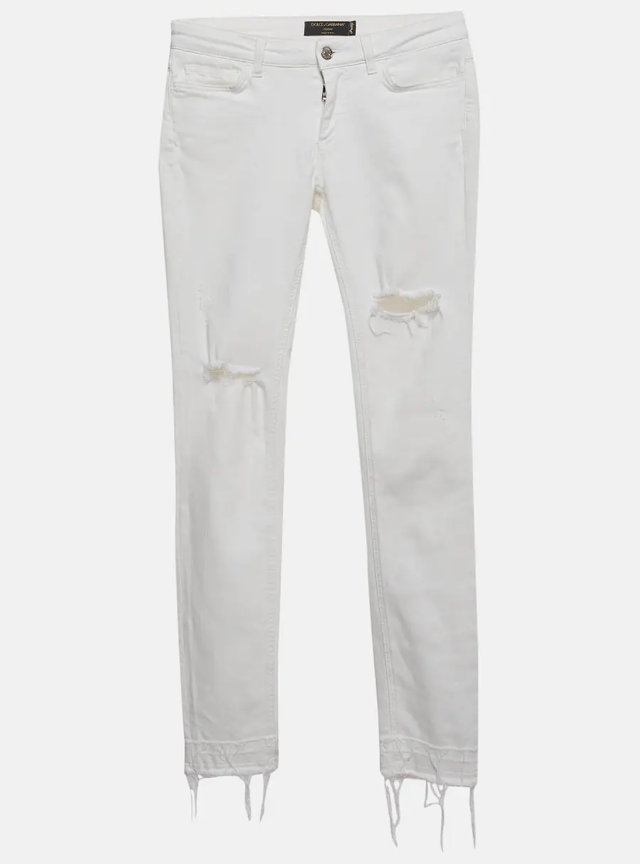 Dolce & Gabbana White Ripped Denim Skinny Jeans S/Waist 28"