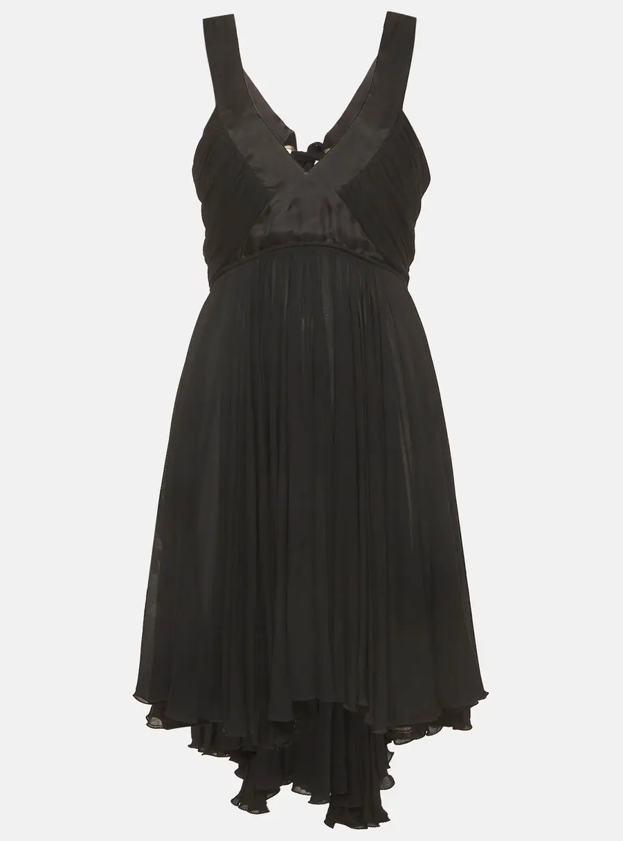 Dolce & Gabbana Black Crepe and Satin Trim Gathered Mini Dress S