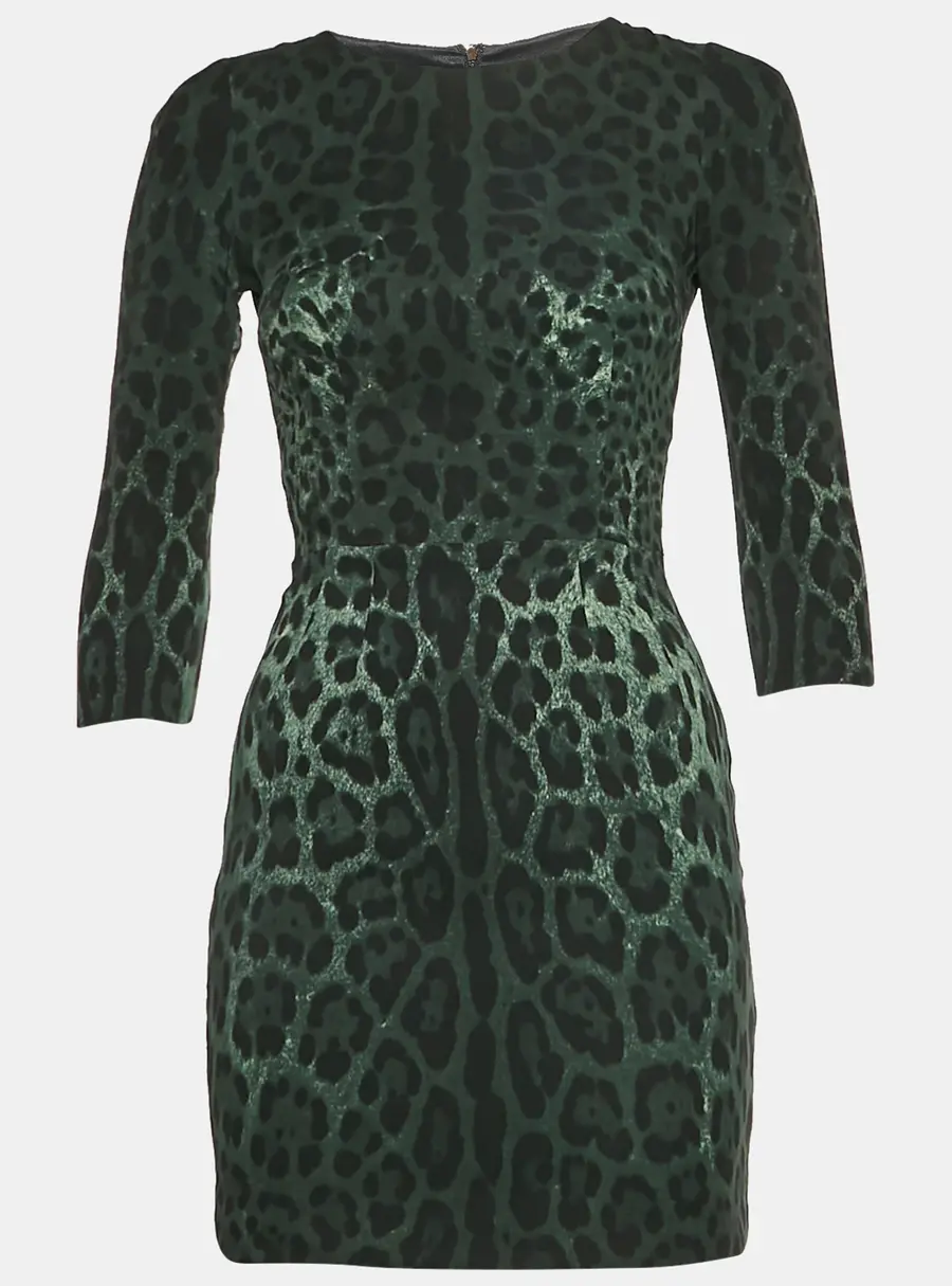 Dolce & Gabbana Green Leopard Print Silk Blend Mini Dress S