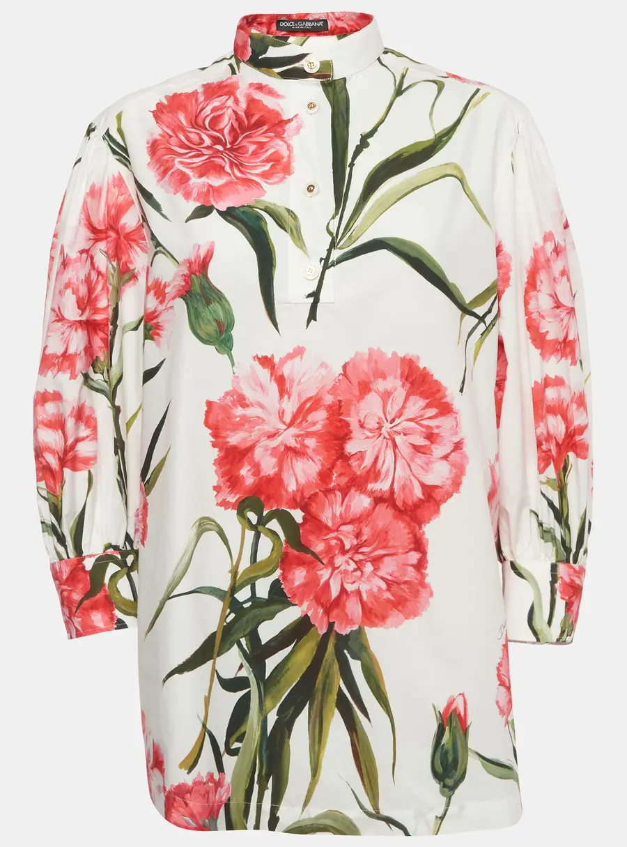 Dolce & Gabbana White Floral Print Poplin Blouse M