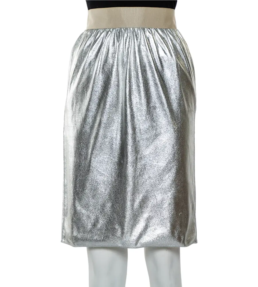 Dolce & Gabbana Metallic Silver Faux Leather Pencil Skirt XS