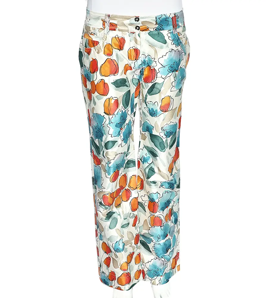 Dolce & Gabbana Multicolor Watercolor Painted Silk Trousers M