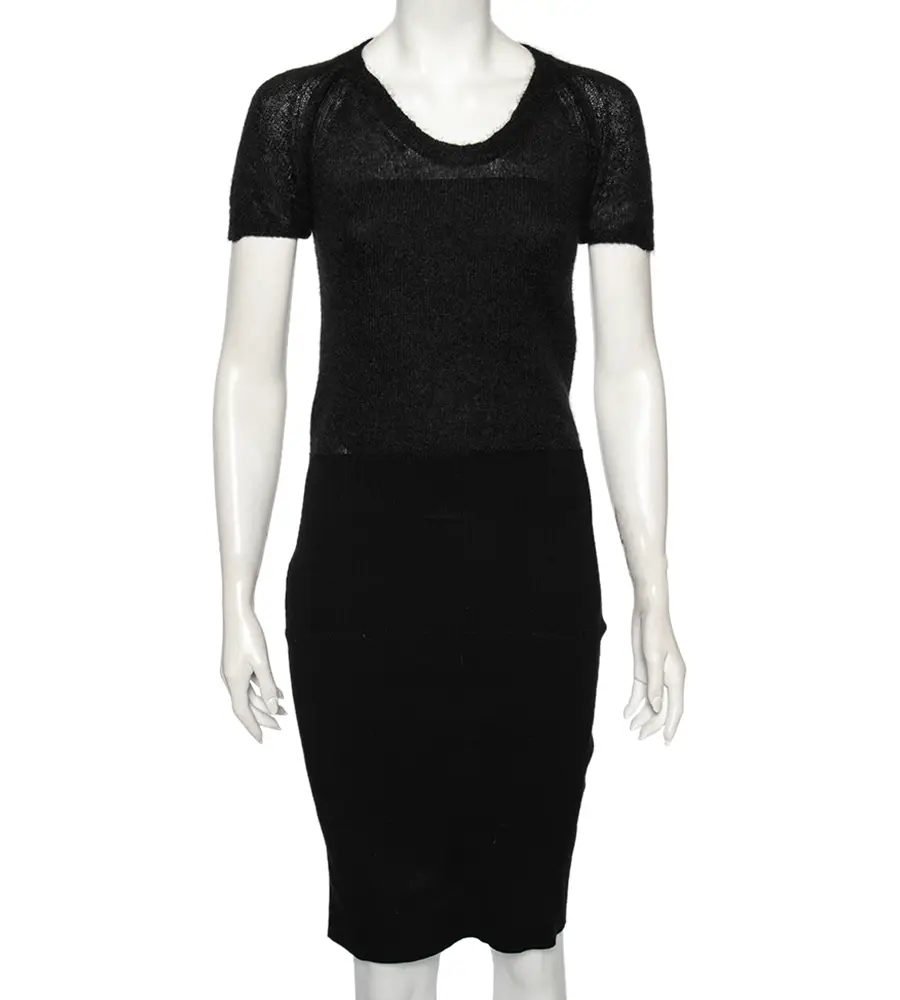 Dolce & Gabbana Black Wool And Knit Bodycon Skirt Detailed Midi Dress S