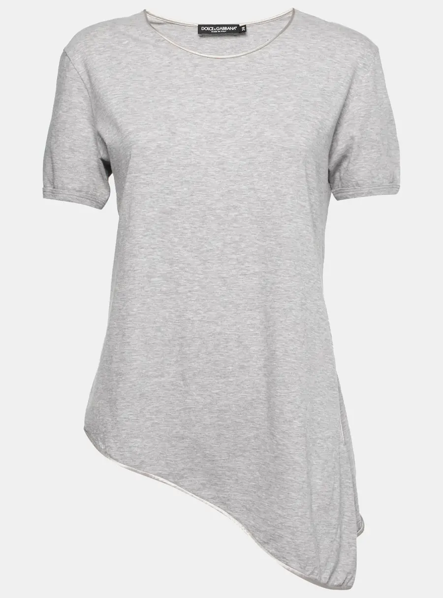 Dolce & Gabbana Grey Cotton Asymmetrical Slit Top S